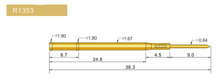 R1353-W探針套管、1.67mm測(cè)試針、總長(zhǎng)38.3mm、彈簧針套管圖片、測(cè)試針套管圖片、頂針套管圖片、探針套管圖片