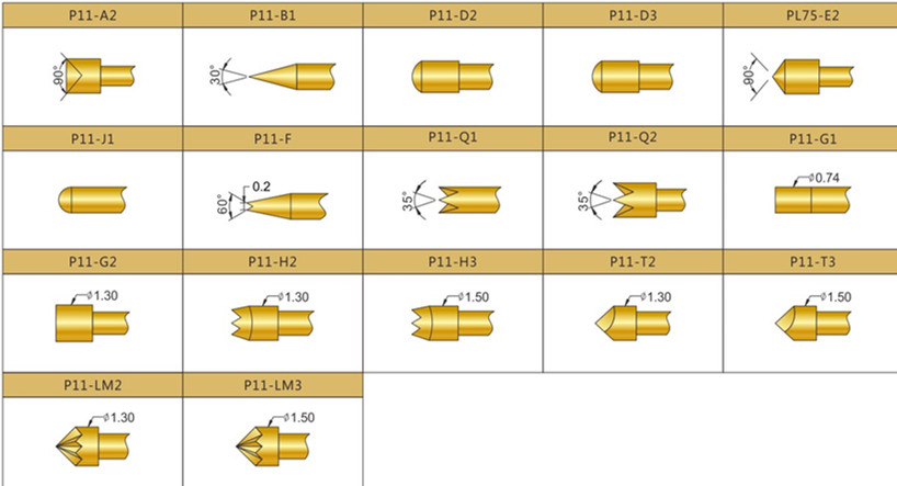 P11測試探針頭型，華榮華測試探針選型，測試探針規(guī)格型號